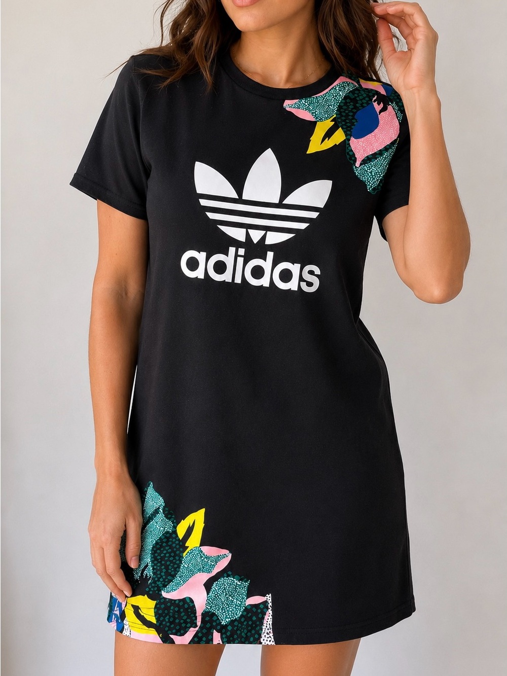 Adidas Originals HER Studio London Floral Logo T-Shirt Dress Black UK 14 / US M